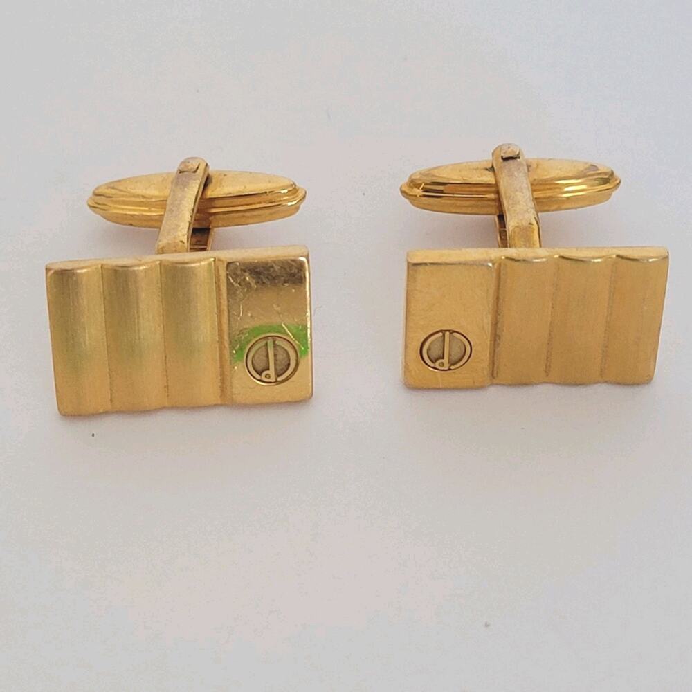 Dunhill D Cufflinks Gold Tone Logo Rectangle Logo Retro Stripped Designer Classi